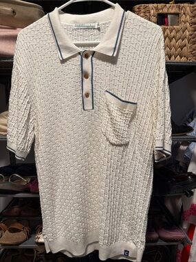 Criquet Ivory Knit Polo with Dusty Blue Trim